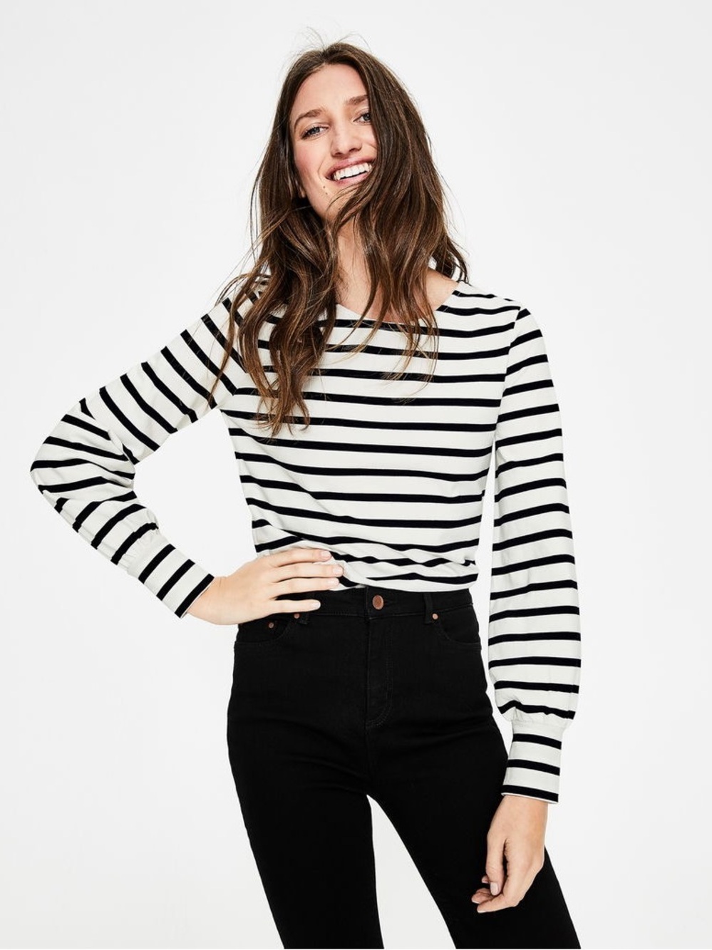 Boden Black and White Striped Long-Sleeve Tee